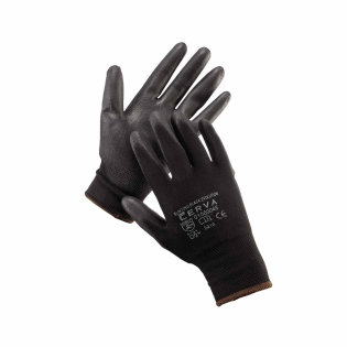 Protective work gloves Bunting Black Evolution, knitted seamless polyester, gloves with thin layer of polyurethane on palm and fingers.