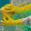 Working protective gloves for washing, made of latex, yellow color.