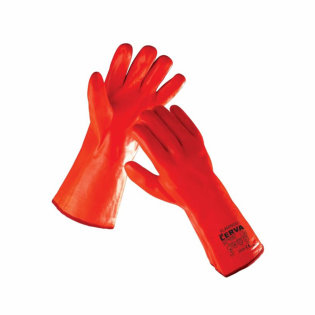 Protective work gloves Flamingo, PVC coated sewn cotton tricot gloves, available in 27 cm length.