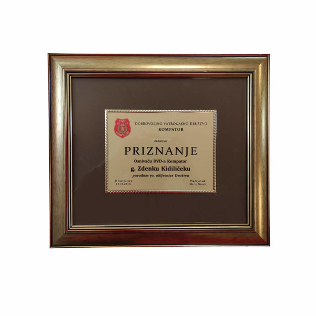 Frame diploma for firefighters, gift and recognition.