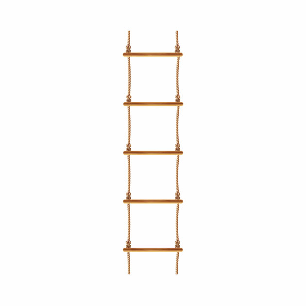 The Rope Ladder consists of two parallel ropes and wooden rungs.