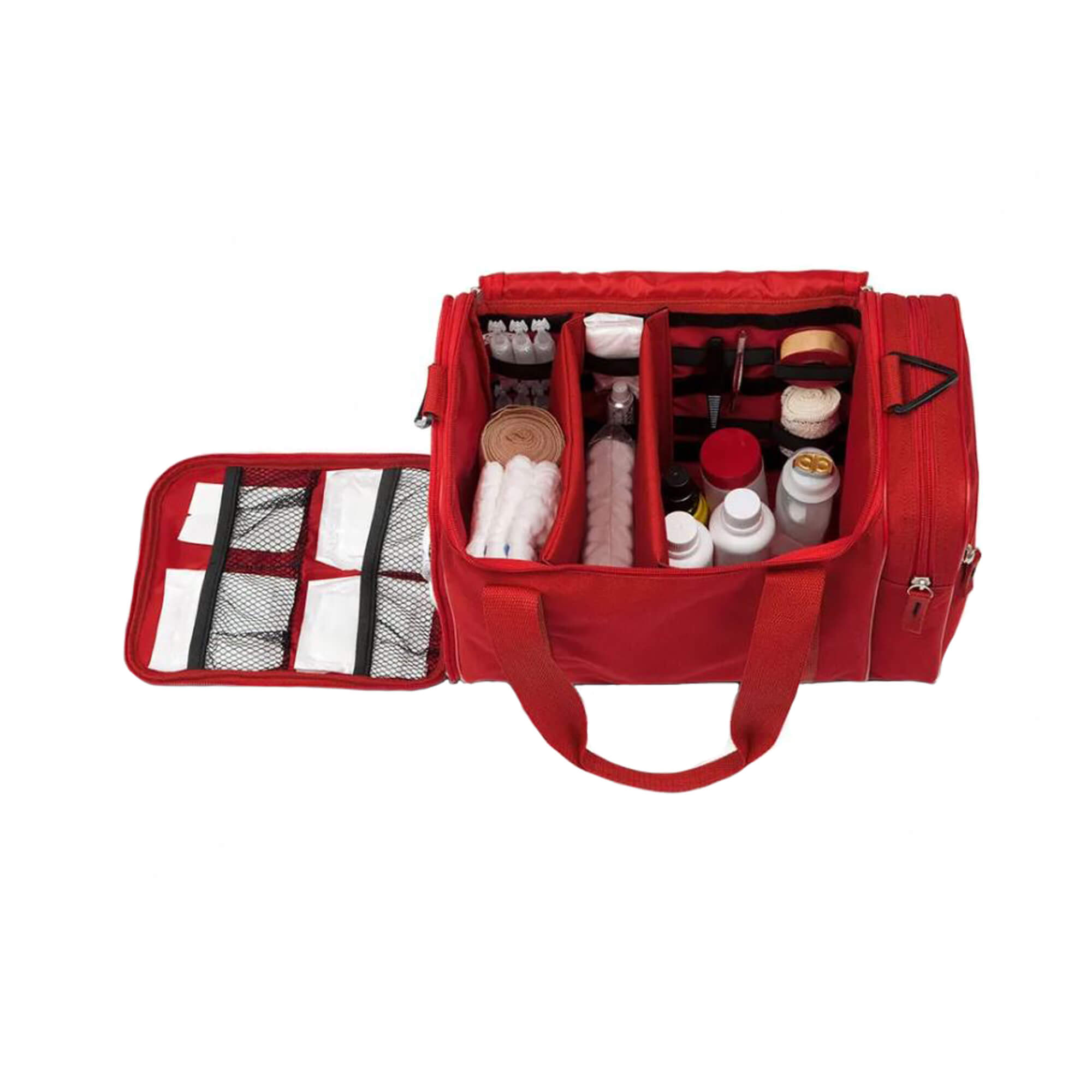 first aid kit with bag and medical equipment