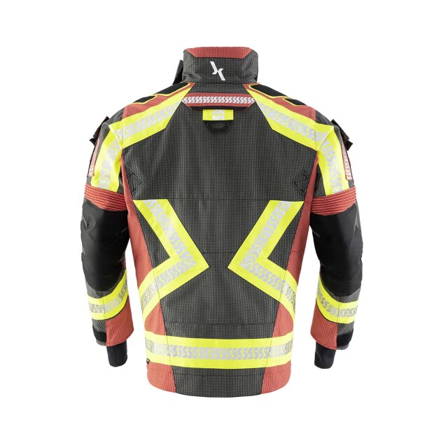 Protective firefighting suit for structural fire interventions.