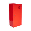 Metal Fire extinguisher cabinet for outdoor use, with a sloping roof.