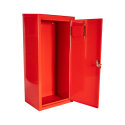 Metal Fire extinguisher cabinet for external use, with a sloping roof.