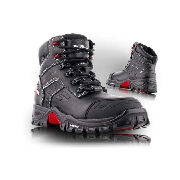 Ankle safety shoes with composite toe cap and kevlar midsole.