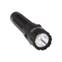Rechargeable LED flashlight with a sharp focused beam of light that reaches a distance of 205 meters.