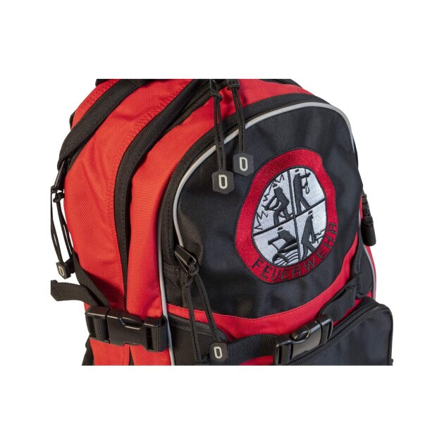 Multifunctional backpack for firefighters, with reflective strips for better visibility and functional compartments for equipment.