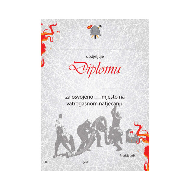 Diploma - priznanje za osvojeno mjesto na vatrogasnom natjecanju seniorskih ekipa.