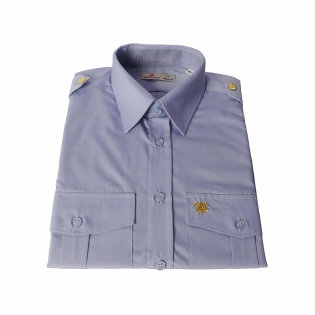 A firefighter’s work shirt is worn alongside a firefighter’s work suit at firefighting competitions or assemblies. Blue work shirt for firefighters.