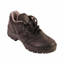 Working shoes from black leather for firefighters and civil protection.