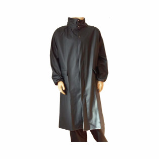 Raincoat, solid and durable raincoat with hood, below knee length.