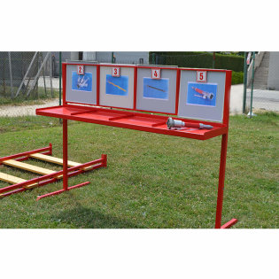 Equipment Stand with pictures and numbers, for the youth firefighting competition