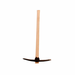 Pickaxe is a T-shaped hand tool with wooden handle, used for breaking up hard ground or rock.